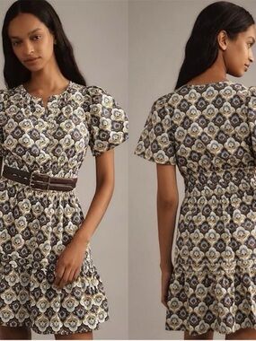 Anthropologie Somerset Mini Dress M in Khaki/Olive/Mint NWT